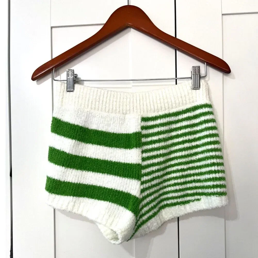 FREE PEOPLE BEACH Orlanda Stretch Sweater Knit Micro Shorts Green Stripe SZ M - Picture 4 of 6